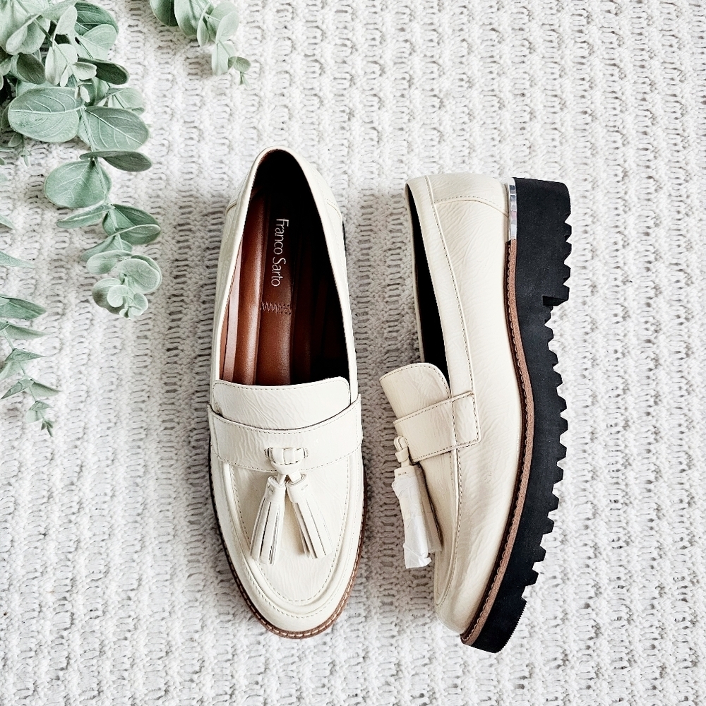 Franco Sarto Carolynn Tassel Loafers Neutral Patent Slip On Lug Sole Vamp NWOT 8 - Picture 9 of 16
